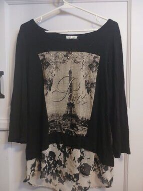 Ava James Womens L Black Long Sleeve "Paris" Shirt